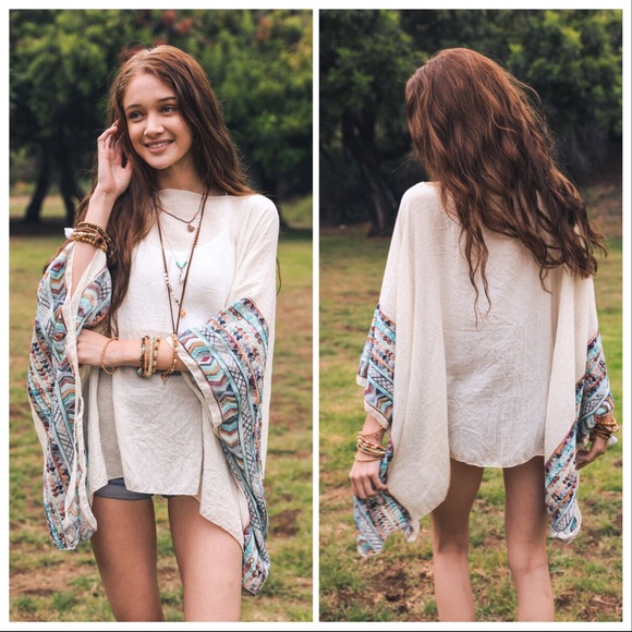 Cheyenne Tribal Woven Poncho Kimono - Picture 5 of 7